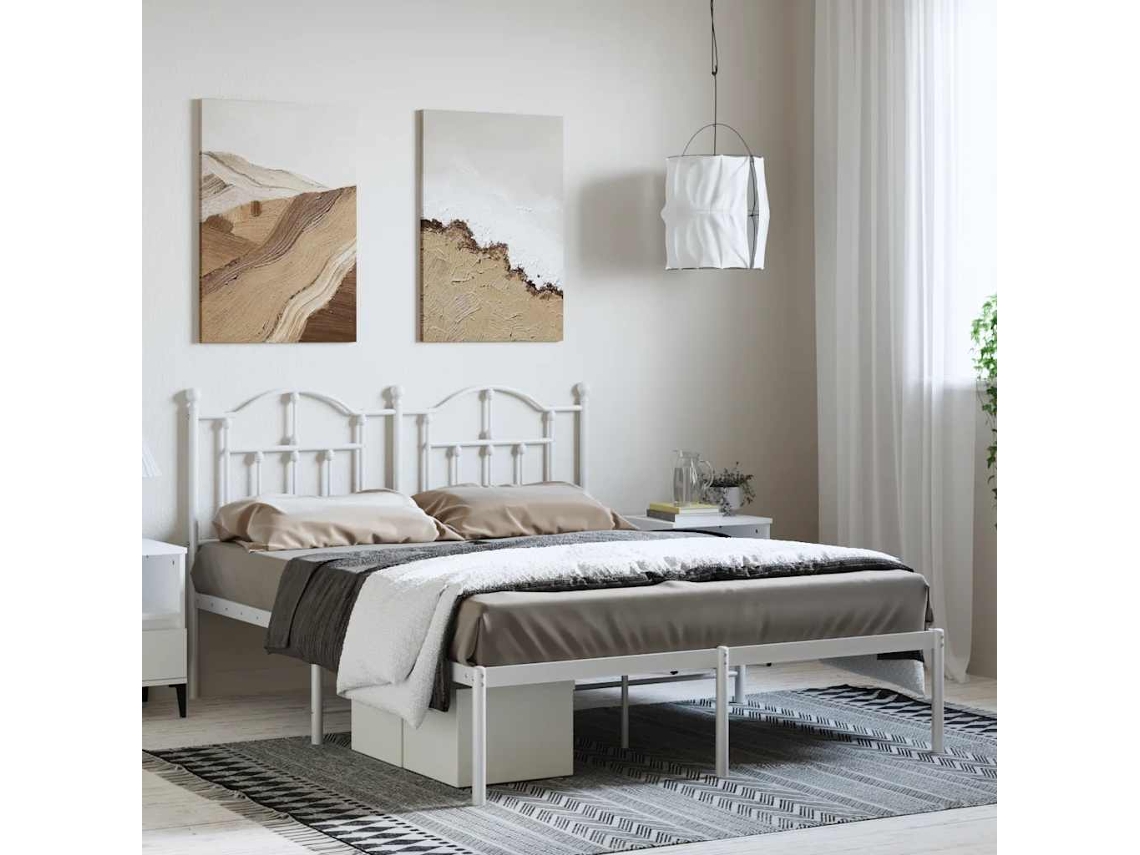 Estructura Cama Sin Colchón Con Cabecero Metal Blanco 135x190cm