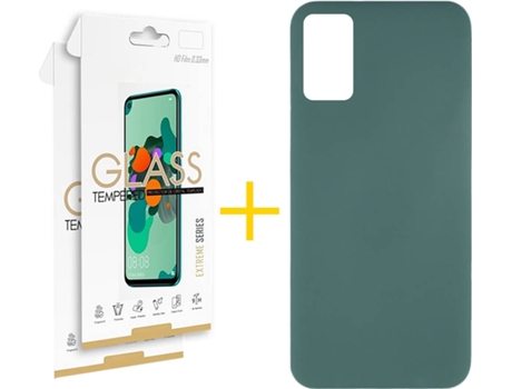 Funda y Protector 2x de Vidrio Samsung Galaxy A41 SKYHE Silicona Líquida Verde