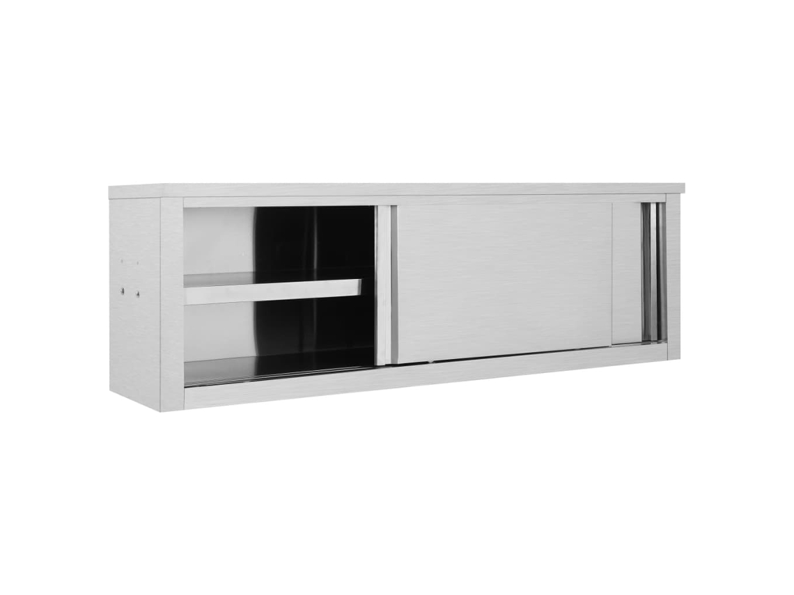 Armario de pared de cocina con puertas correderas, 150x40x50 cm, acero inoxidable, HARLANV1