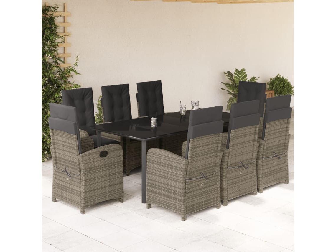 Juego de comedor de jardín de 9 piezas DKD Home Decor con cojines de mimbre gris