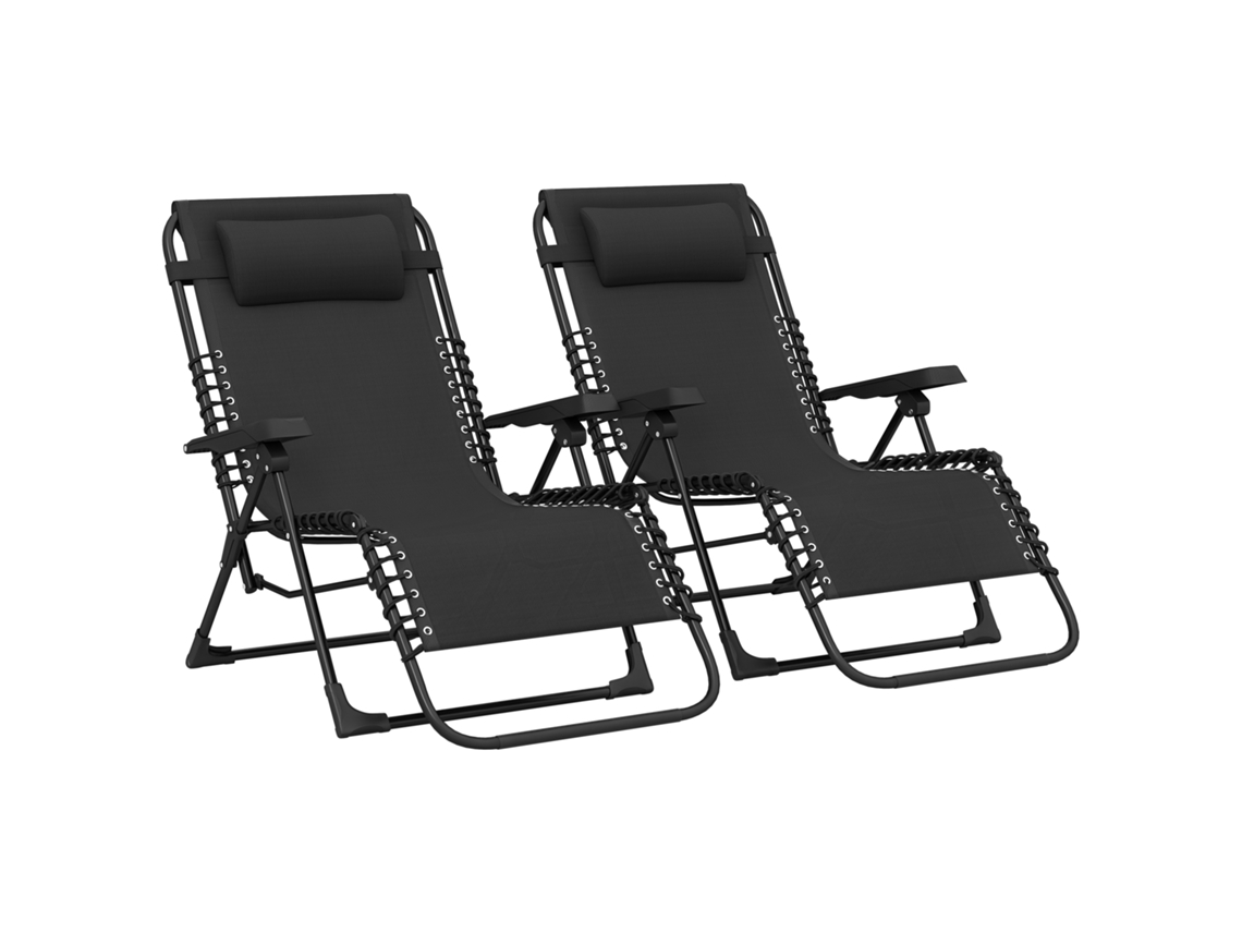 Juego 2 Tumbonas Plegables Reclinables, 90x65x112cm, Negro