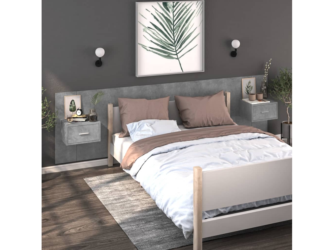 Mesitas de Noche LOVELY HOME Mesinha Montagem na Parede 2 Pcs Cinzento Cimento
