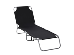 Silla Plegable De Playa Con Estructura Resistente A La Corrosión, 187x55x24cm, Negra.