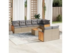Conjunto de sofá de jardín de 9 piezas con cojines, mimbre sintético beige, Dkd Home Decor