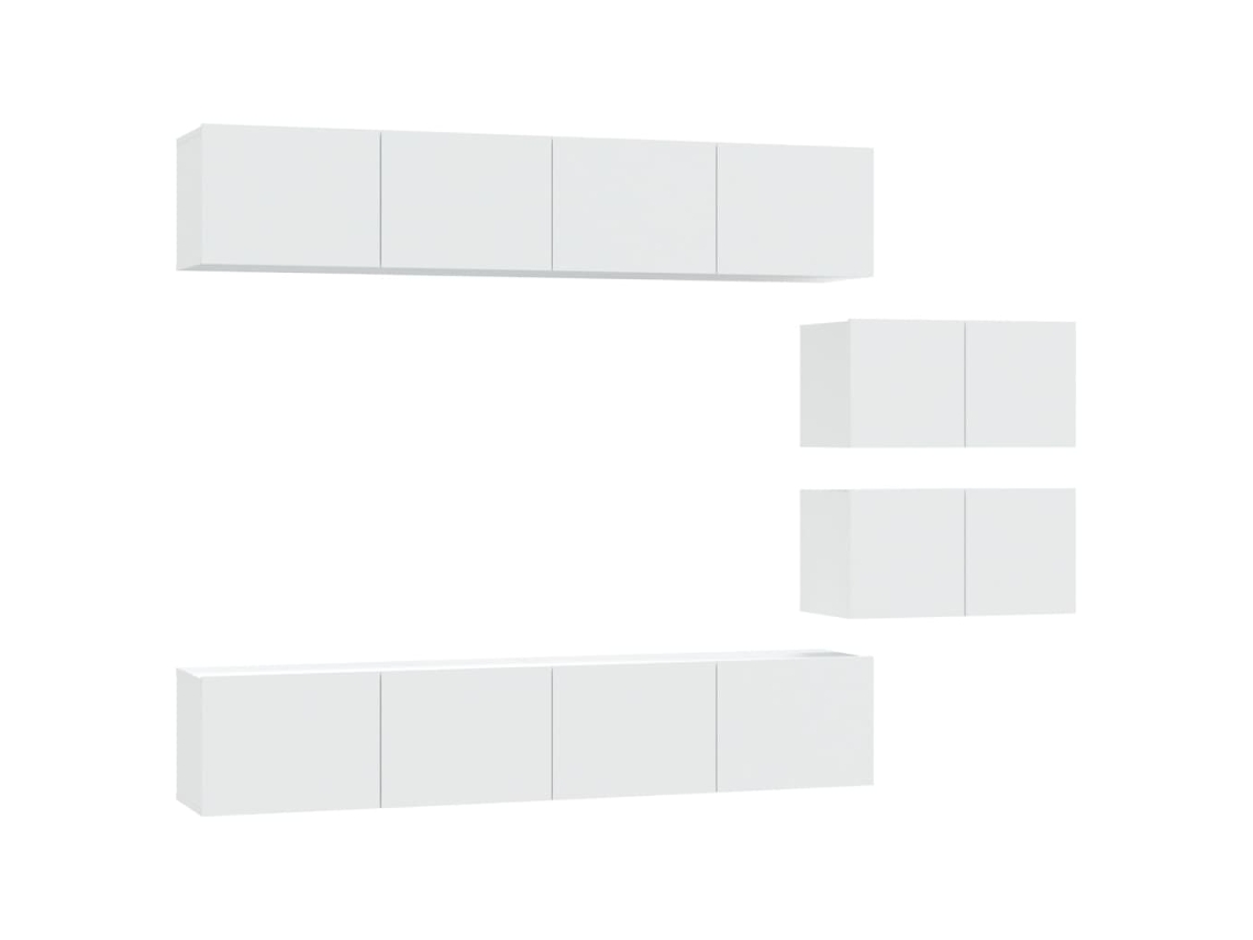 Conjunto de mueble para TV de 6 piezas, madera procesada, blanco, MAISON EXCLUSIVE