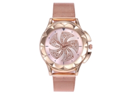 Reloj De Cuarzo Para Mujer Vansvar Con Correa De Piel Sintética Y Esfera Floral Rosa.