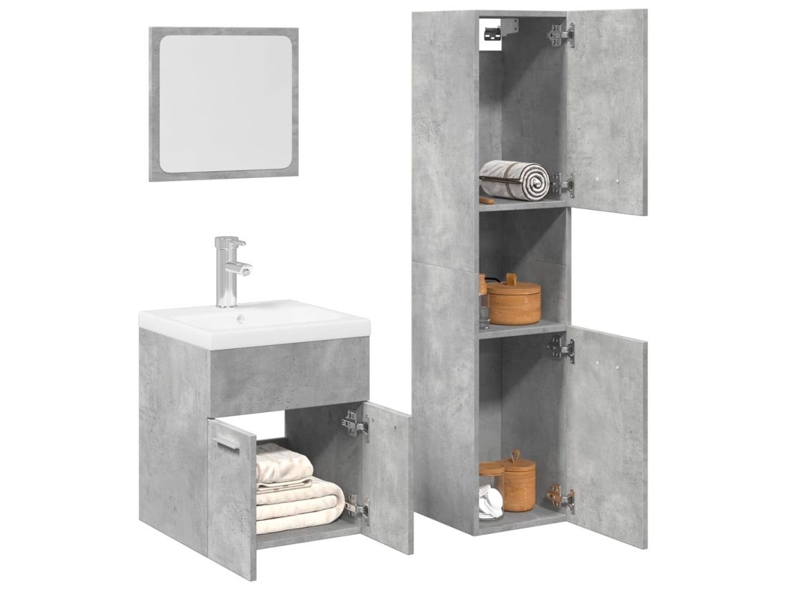 Set Muebles De Baño 2 Uds Madera Contrachapada Gris Hormigón