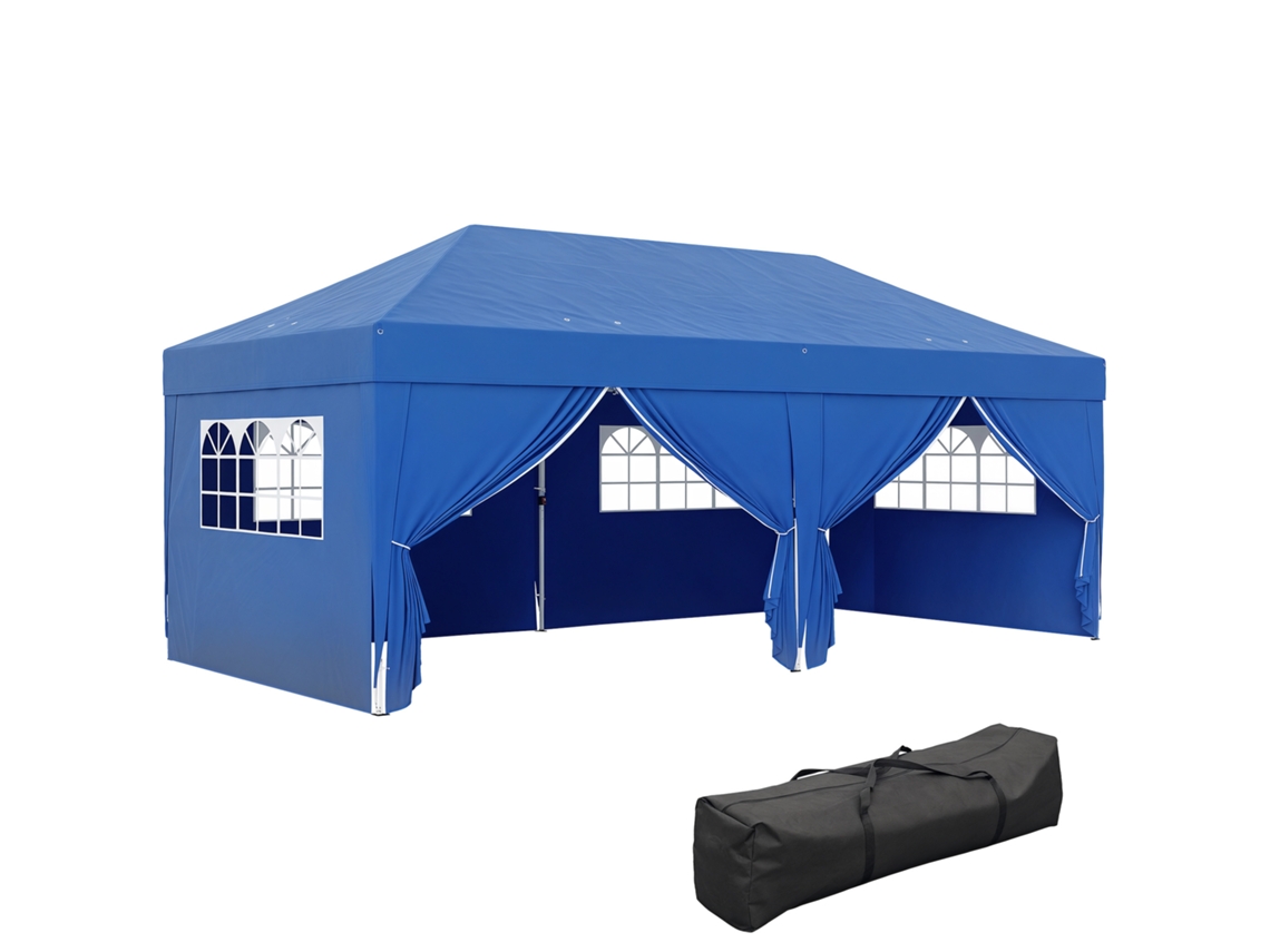 Cenador plegable de jardín de 3x6 m con 6 paneles laterales y bolsa de transporte - AZUL