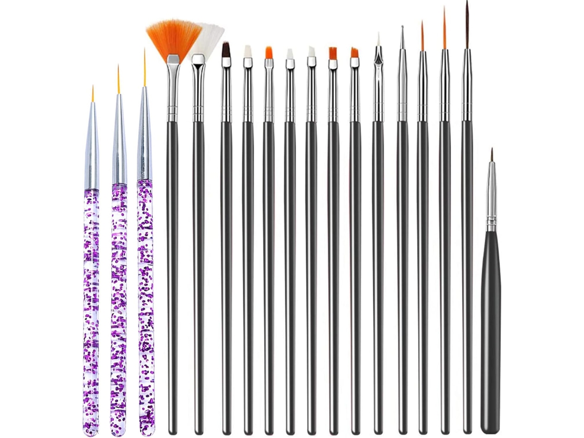 Un juego de 15 rotuladores para manicura, 3 de los cuales tienen diseños detallados.