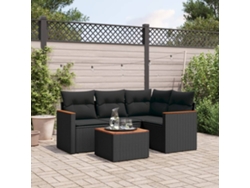 Conjunto de 5 sofás de jardín con cojines de mimbre sintético negro, Dkd Home Decor