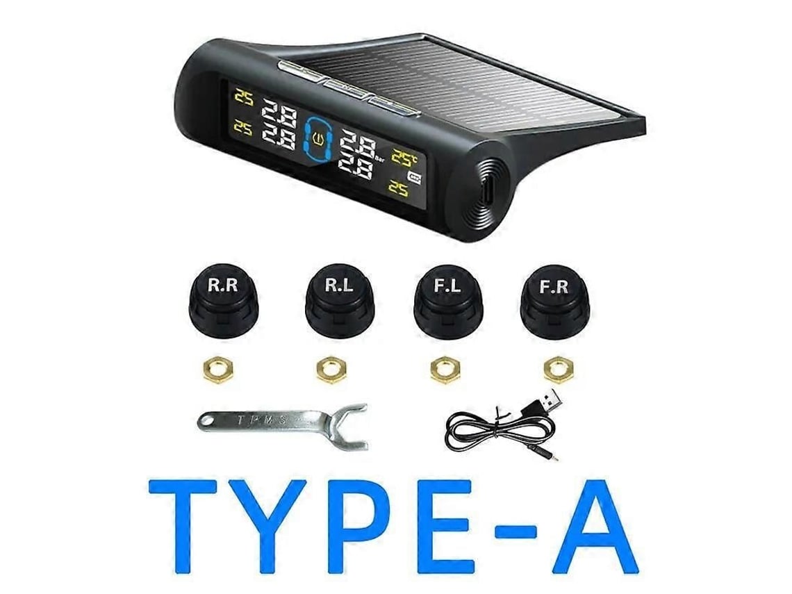 Sistema de monitoreo de presión de neumáticos (TPMS) con 4 sensores, alarma y pantalla inteligente, alimentado por energía solar, para automóviles, SUV y