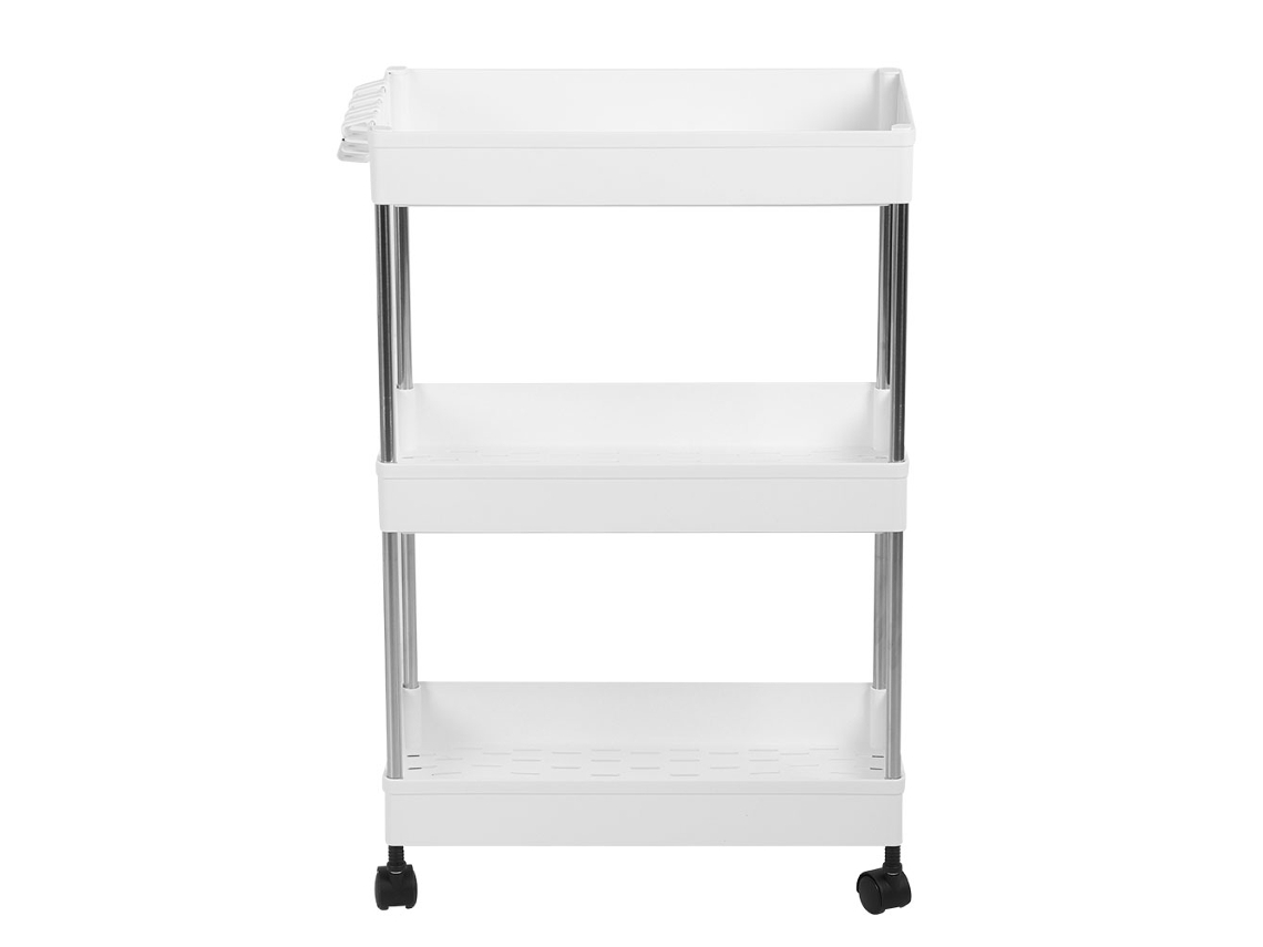 Estantería Móvil Blanca De 3 Niveles Para Cocina/baño Con Ganchos.