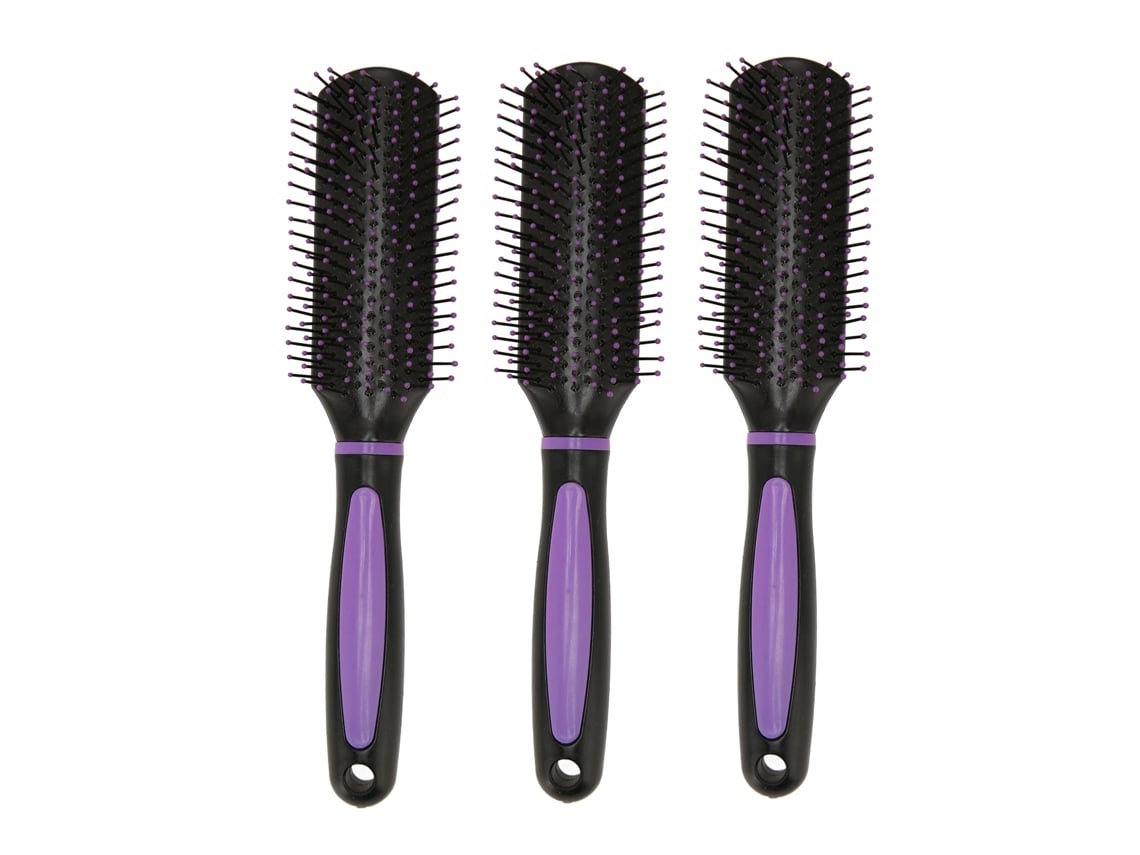 2026 - Conjunto de 3 escovas de cabelo com 9 fileiras e janelas para estilizar, massagear o couro cabeludo e definir cachos.