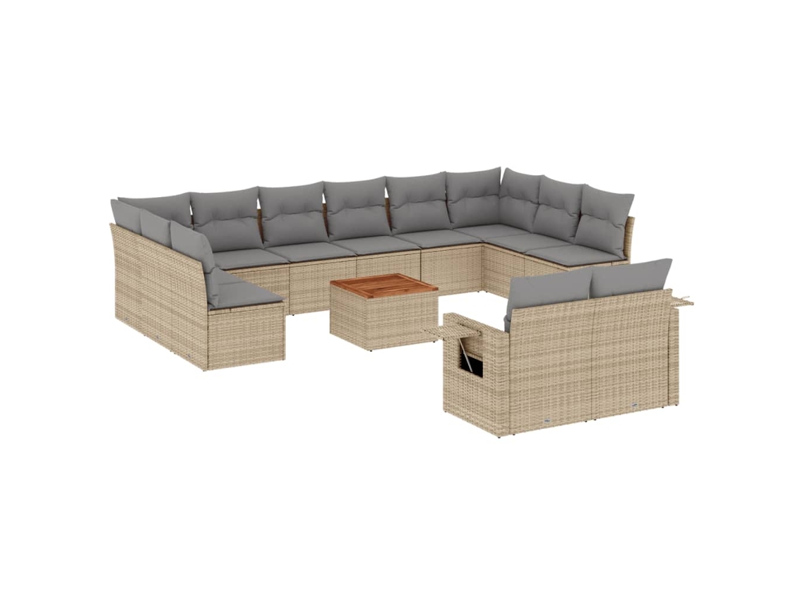 Conjunto 13 de sofás jardín con cojines beige mezcla VIDAXL ratán PE