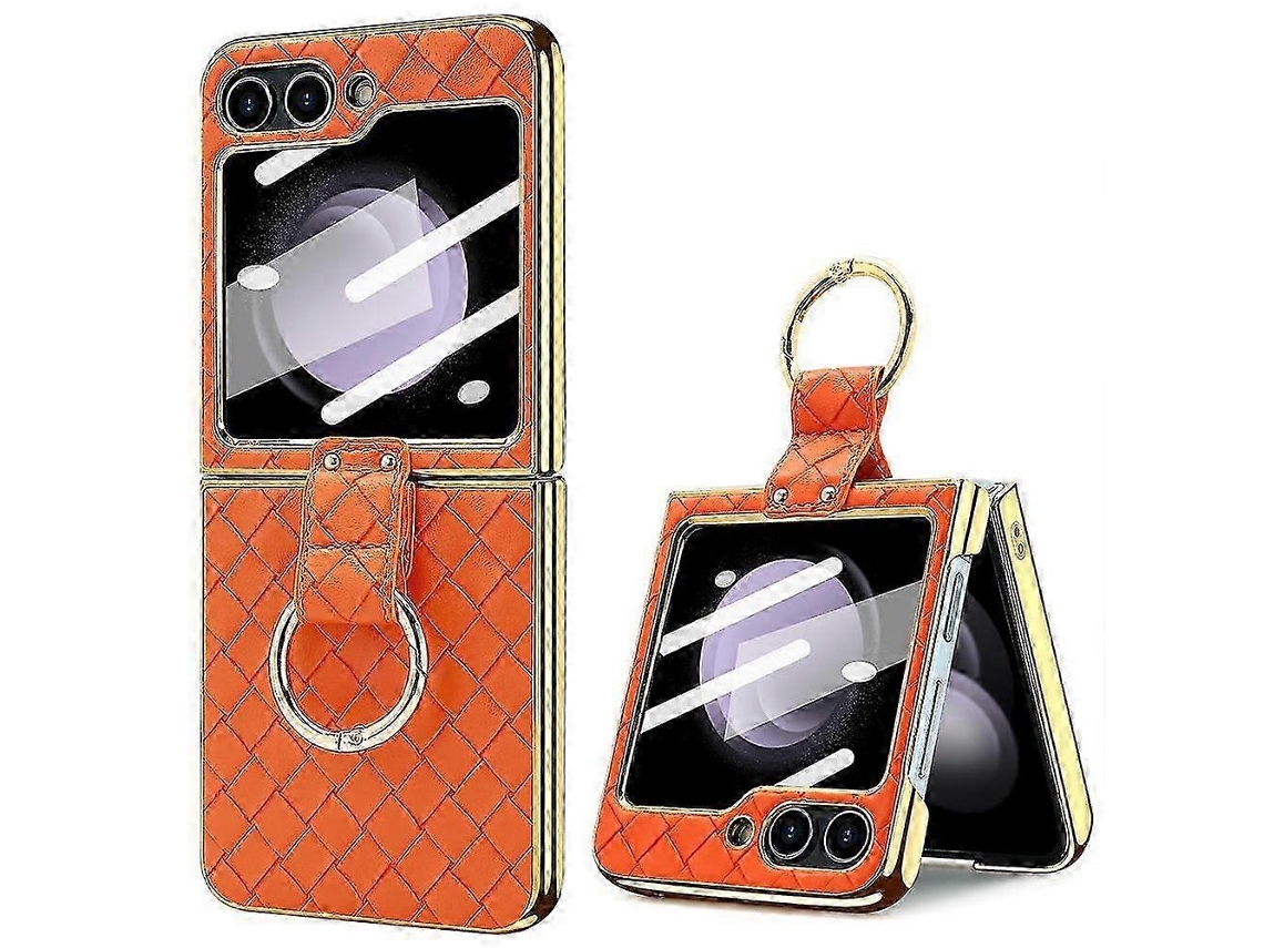 For Samsung Galaxy Z Flip5orange2026 Vietao Woven Leather Metal Ring Phone Case