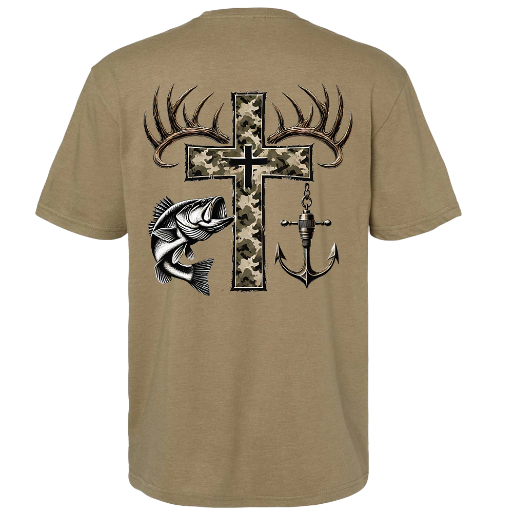 Camo Cross Hunting Fishing T-shirt Unisex Rockinstone Size:m