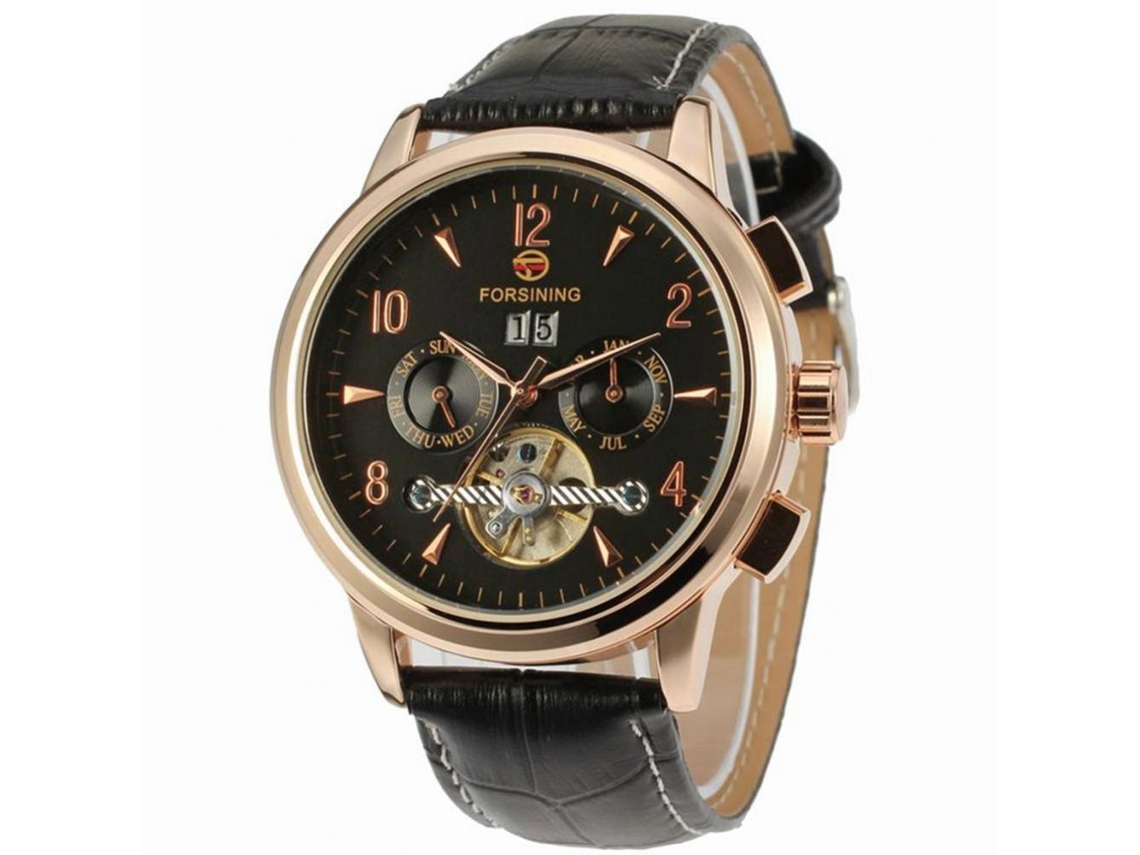 Reloj De Muñeca Automático Mecánico Forsining Con Calendario Para Hombres, Negro Y Oro