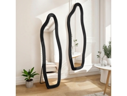 Espejo de delfín con marco de terciopelo negro de 140 x 45 cm, forma curva irregular y artística, vidrio templado de alta definición, Rosahqnda