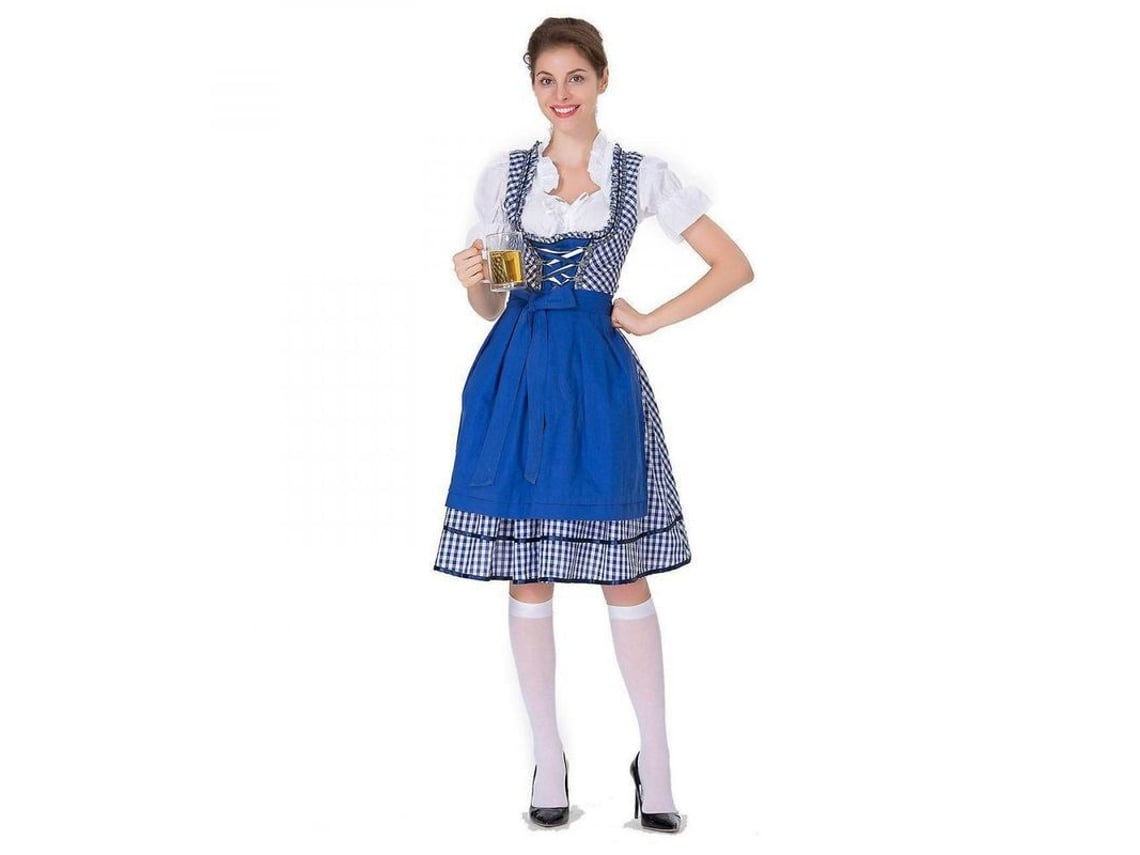 Rebe - Vestido clásico alemán tipo dirndl para mujer, ideal para el Oktoberfest y el Carnaval, talla 3XL, color azul.
