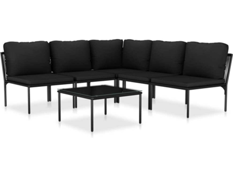 Conjunto 6 de muebles de jardín VIDAXL con cojines PVC negro