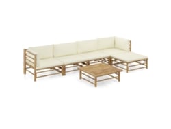 Conjunto de jardín de bambú de 6 piezas con cojines en blanco crema de DKD Home Decor