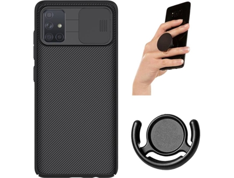 Carcasa, Popsocket y Soporte Samsung A71 Camshield Nillkin Negro