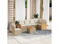 Conjunto de 7 sofás de jardín con cojines de mimbre beige de Dkd Home Decor