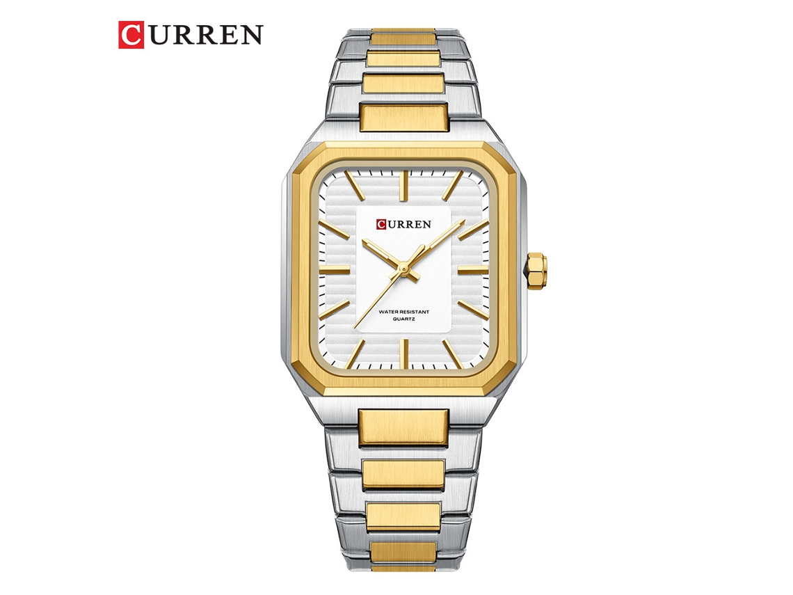 Reloj cuadrado para hombre con elegante brazalete de acero. MDUG (en blanco bicolor).