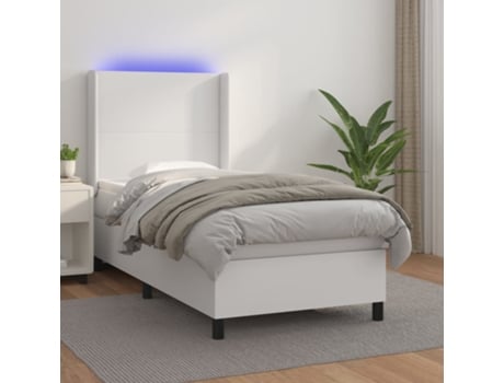 MAISON EXCLUSIVE Cama con somier y colchón LED 90 x 200 cm, piel sintética blanca