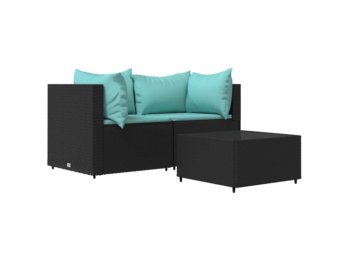 Maison Exclusive - Set De Muebles De Jardín 3 Pzas Y Cojines Ratán Sintético Negro