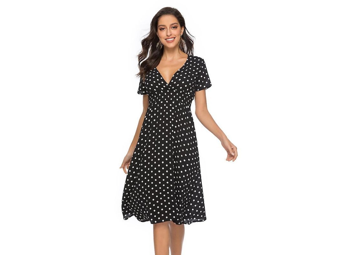 2026-vestido De Verano Boho Con Estampado Floral Cuello V Manga Corta Talle Alto Chiffon Midi Para Playa
