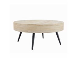 Mesa De Café Redonda 70 Cm - Estilo Minimalista, Mdf Con Efecto Madera Travertino, Patas De Metal Negro - Negro,madera