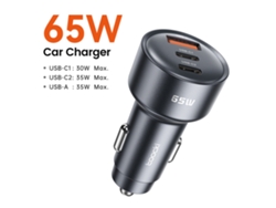 Cargador de coche PPS de 65 W, 2 puertos USB-C + USB-A, carga rápida PD QC, para portátil/iPhone/Xiaomi