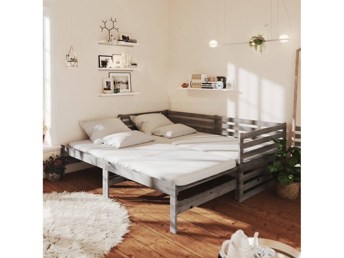 Sofá Cama Extraíble Madera Maciza De Pino Gris 2x(90x200) Cm