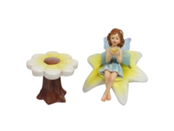 Figura De Hada Con Mesa Y Silla De Flores, Hecha De Resina Para La Decoración De Jardines Y Patios.