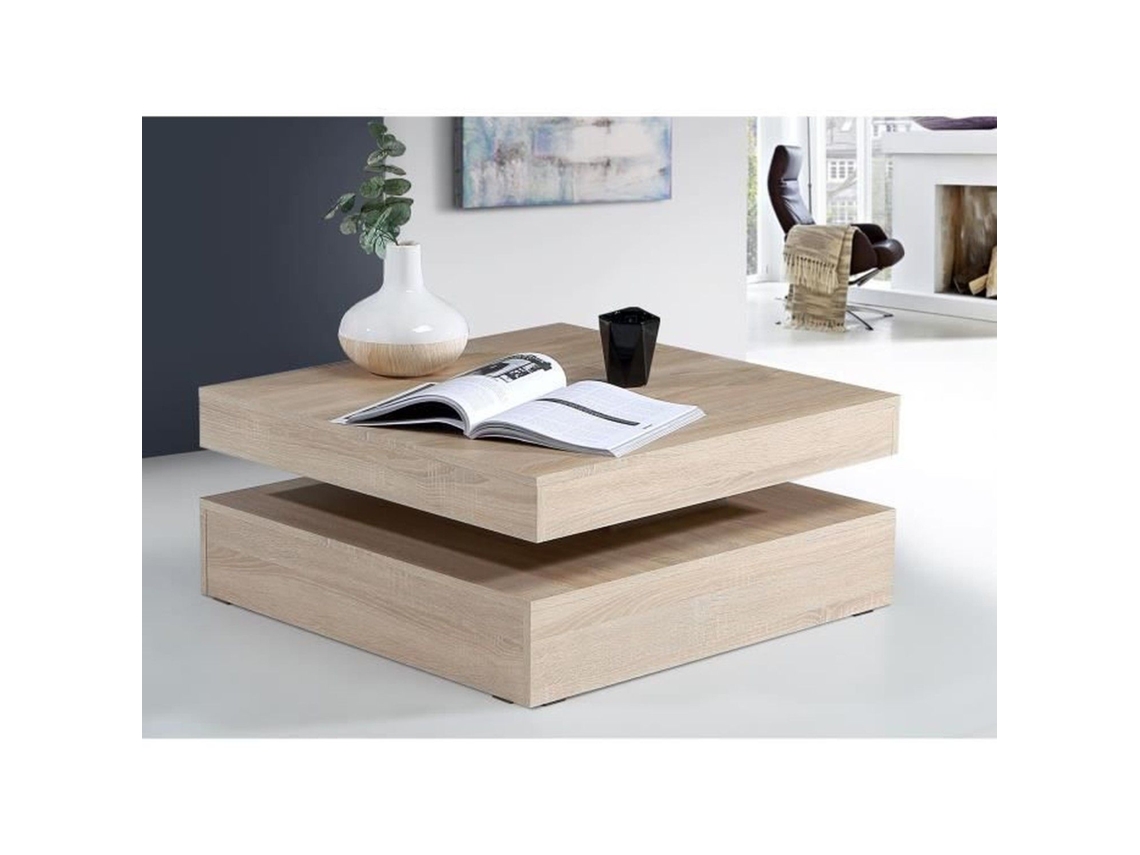 Mesa De Centro Con Tablero Giratorio - Cuadrada - Roble - 78 X 78 X 36 Cm - Coffee
