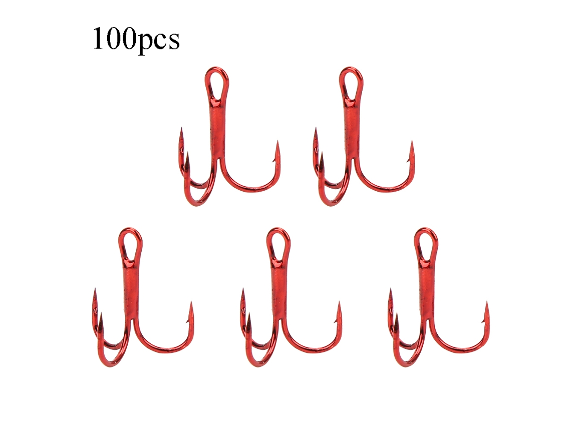 100 Anzuelos Triples Rojos De Acero Al Carbono 8