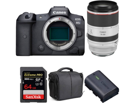Kit Cámara CANON EOS R5 RF 70-200mm f/2.8L IS USM + SanDisk 64 GB + Batería + Bolsa (Full-Frame)
