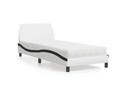 Cama Con Colchón Cuero Sintético Blanco Y Negro 90x190 Cm