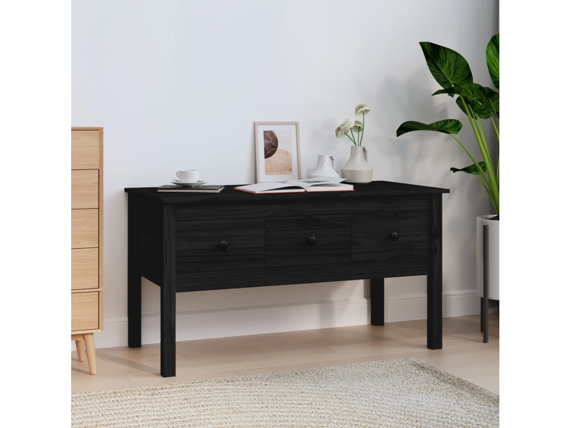 Mesa de Centro Apoyo 102X49X55 cm Pino Macizo Negro