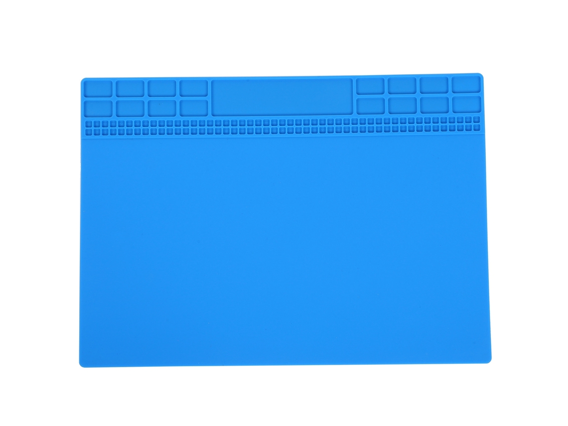 Tapete magnético de silicone resistente ao calor para reparos, soldagem e ferramentas para celulares e computadores, 350x250x4mm, azul escuro.
