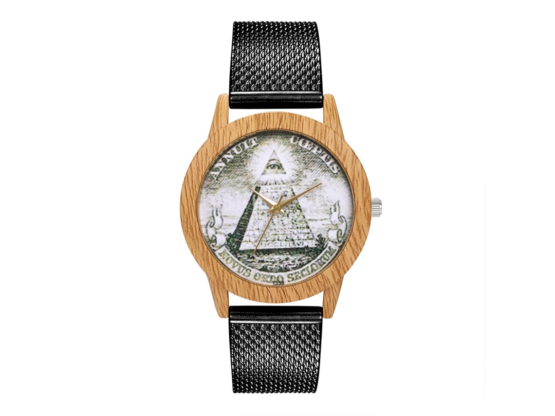 Reloj De Pulsera De Cuarzo Unisex Con Correa De Malla Moda Dial Redondo Negro