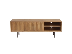 Mueble Tv de Madera Clara de Mango Macizo Con Grabado Y Metal Negro 120 Cm Agra MILIBOO