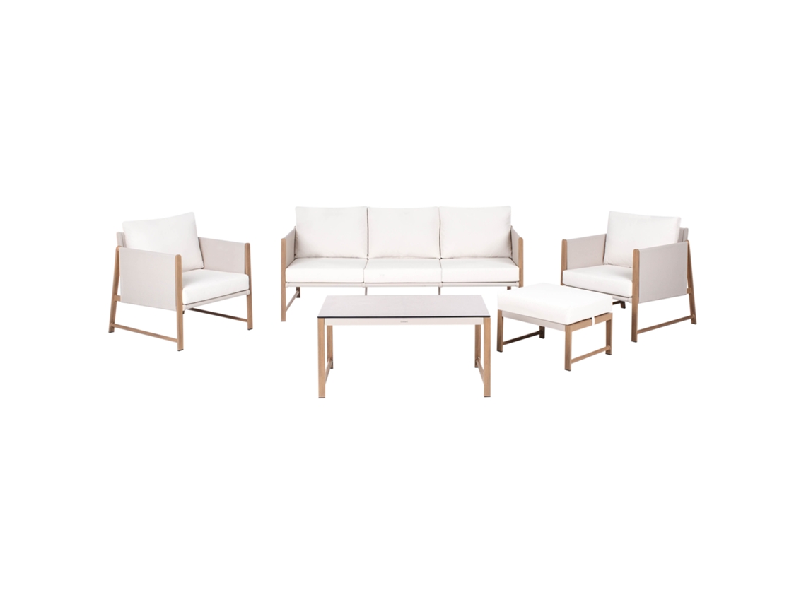 Conjunto de exterior con reposapiés Beliani Nola Aluminio Crema 194x83x83