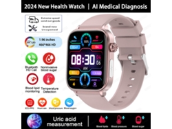 Reloj inteligente con función de diagnóstico médico de glucosa en sangre con IA, pantalla táctil HD de 1,96 pulgadas MDUG (rosa)