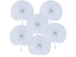 24 Abanicos Redondos Plegables De Papel Con Mango De Plástico Para Bodas Y Fiestas - Blanco