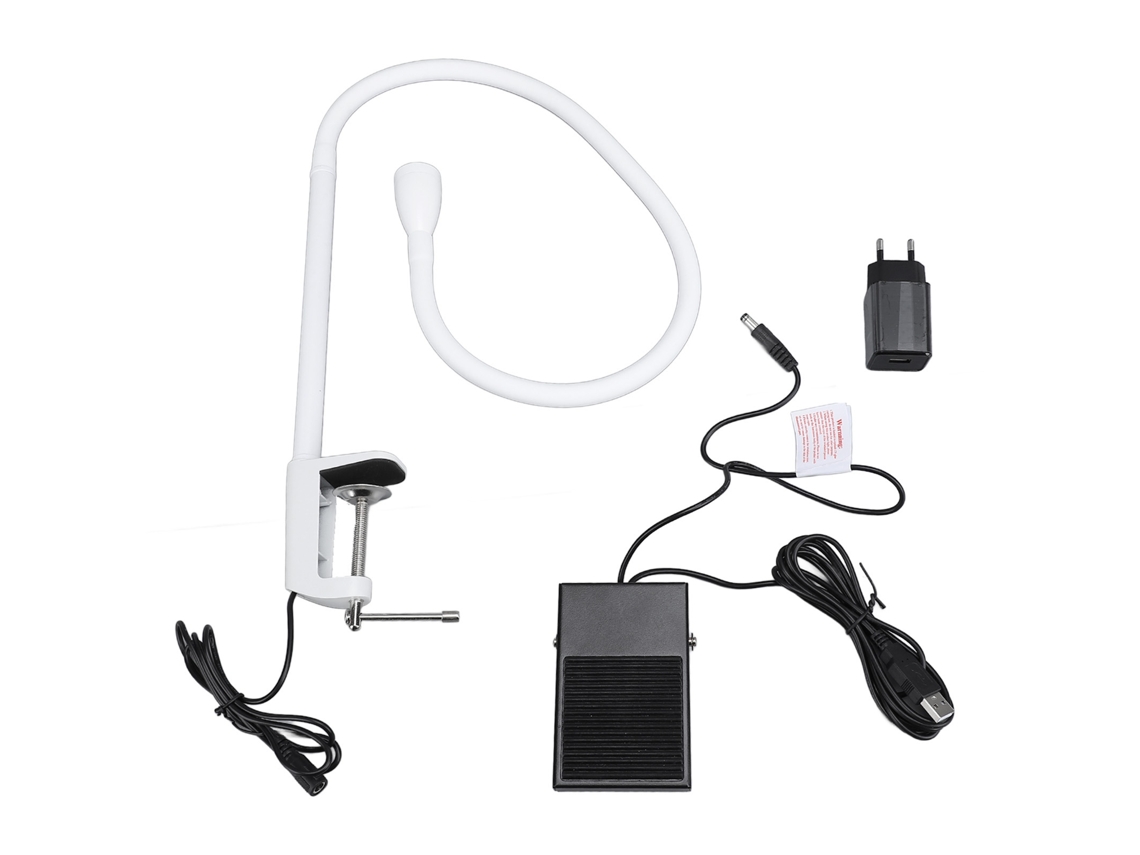 Lámpara LED UV 2026 de 5W para extensiones de pestañas con pedal, brazo flexible y pinzas, curado rápido en 3 s, 100-240V, enchufe europeo.