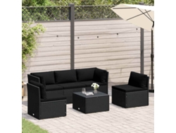 Conjunto de muebles de jardín con cojines de mimbre negros, Dkd Home Decor