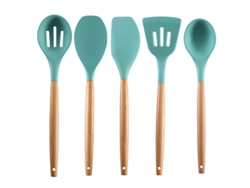 Conjunto De Utensílios De Cozinha De Silicone Antiaderente Com Cabo De Madeira De Acácia Natural Livre De Bpa Utensílios De Cozimento Verde 