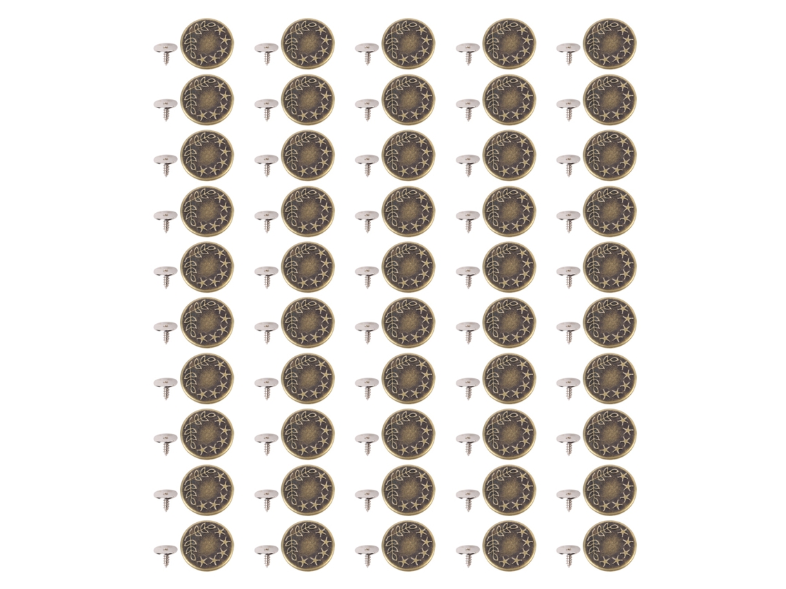 50 Juegos De Botones De Acero Inoxidable Para Pantalones, Diseño De Estrella Y Hoja, 17 Mm, Bronce.